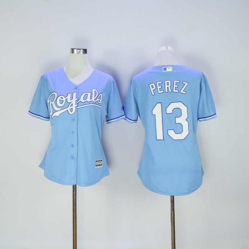 Women Kansas City Royals #13 Perez Light Blue MLB Jerseys